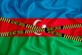 Azerbaycan flag, the Don`t Cross the Line mark and the location tape. Crime concept, police investigation, quarantine. 3d