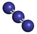 Azide anion, chemical structure. Azide salts are used in detonators and as propellants. 3D rendering. Atoms are represented as Royalty Free Stock Photo