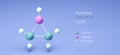 aziridine molecule, molecular structures, cyclic amines, 3d model, Structural Chemical Formula and Atoms with Color Coding Royalty Free Stock Photo