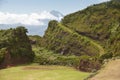 Azores green landscape in Sao Jorge and Pico island. Portugal