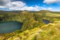 Azores landscape with lakes in Flores island. Caldeira Comprida Funda. Portugal Royalty Free Stock Photo