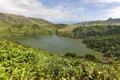 Azores landscape with lake in Flores island. Caldeira Funda. Portugal Royalty Free Stock Photo