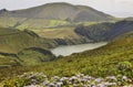 Azores landscape with lake in Flores island. Caldeira Funda. Portugal Royalty Free Stock Photo