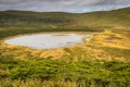 Azores landscape with lake in Flores island. Caldeira Rasa. Portugal. Horizontal Royalty Free Stock Photo