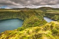 Azores landscape with lakes in Flores island. Caldeira Comprida Funda. Portugal Royalty Free Stock Photo