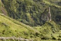 Azores landscape with rock and green vegetation in Flores island Royalty Free Stock Photo