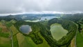 Azores landscape view. Aerial view of the lagoons on the island of Sao Miguel. Portugal best travel vacation destination. Panorami Royalty Free Stock Photo