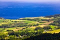 Azores panoramic view of natural landscape, wonderful scenic island of Portugal. Beautiful lagoons in volcanic craters and green