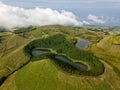 Azores, the safest European holiday destinations for post-pandemic travel. Drone aerial view of volcanic landscape. Sao Miguel isl