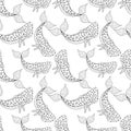 Azores Sperm Whale seamless pattern in Zentangle style. Freehand