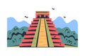Aztec ancient pyramid. Maya civilization architectural monument cartoon vector illustration