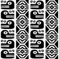 Aztec animals, Mayan snake, ancient Mexican vector seamless pattern in black on white background