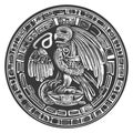 Stylized Eagle in Aztec Design, Circular Ornament Royalty Free Stock Photo