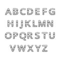 Aztec ethnic ornamental font. english black and white color alphabet