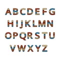 Aztec ethnic ornamental font. English colorful alphabet