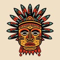 Aztec Face Mask Vector Illustration. Ancient Mayan Mask