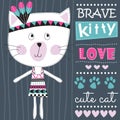 Aztec indian brave cat vector illustration