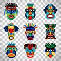 Aztec mask set on transparent background Royalty Free Stock Photo