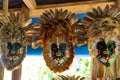 aztec mask souvenir. aztec mask from feather. aztec mask for carnival. aztec mask tribal Royalty Free Stock Photo
