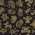 Aztec pattern. Tribal colored graphic symbols authentic mexican objects for textile designs recent vector seamless