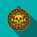 Aztec pirate gold coin icon, flat style Royalty Free Stock Photo