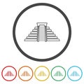 Aztec pyramid line icon. Set icons in color circle buttons