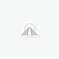 Aztec pyramid line icon sticker isolated on gray background