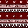 Aztec seamless pattern with stripes red color tribal hand drawn multicolor background. Ethnic drawing symbol vector illustration Royalty Free Stock Photo