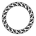 Aztec spiral step fret pattern, circle frame with fish hook and steps motif