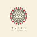 Aztec sun tribal logo design with white background and big sun symbol in the middle.