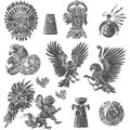 Aztec Mythology: Collection of Eagle and Serpent Gods, Ancient Artifacts Royalty Free Stock Photo
