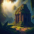 Aztec temple ruins in the jungle illustration. Generative Ai