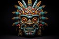 Aztec traditional ceremonial mask on dark background. Warrior mask. Tribal totem. Aztec-inspired mask showcasing