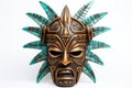 Aztec traditional, ceremonial mask on white background. Warrior mask. Tribal totem. Aztec-inspired mask showcasing