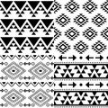 Aztec vector pattern set, Tribal background collection, Navajo design in black pattern on white Royalty Free Stock Photo