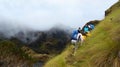 Cajas National park. Group of tourists on the hiking trai