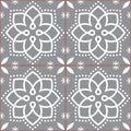 Azujelo Lisbon tile vector pattern - Lisbon tiles seamless design with flowers , tile decor in black and white - Portuguese retro Royalty Free Stock Photo
