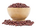 Azuki beans red beans on wood cup isolated Royalty Free Stock Photo