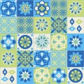 Azulejo blue ceramic square tile, spanish portuguese mediterranean style blue green color for design