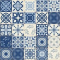 Azulejo blue spanish portuguese style ceramic tiles for wall decoration, vector illustration for design