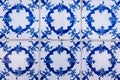 Azulejo is a form of Portuguese or Spanish painted, tin-glazed, ceramic tile work. Azulejos is traditional Portugese tiles in Royalty Free Stock Photo