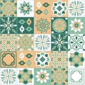 Azulejo green contrast tile, ceramics and interior design, decorative seamless pattern in Azulejo style, vector illustration