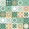 Azulejo green contrast tile, ceramics and interior design, decorative seamless pattern in Azulejo style