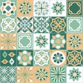 Azulejo green contrast tile, ceramics seamless pattern in Azulejo style, vector illustration