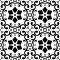 Portuguese Azulejo tile seamless vector pattern, retro design with flowers, swirls and geometric shapes Royalty Free Stock Photo