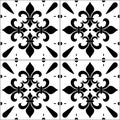 Portuguese Azulejo tile seamless vector decrative pattern with fleur de lis motif, black and white abstract geometric design Royalty Free Stock Photo