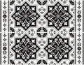 Portuguese Azulejo tile seamless vector pattern, retro design with frame or border in black and white Royalty Free Stock Photo