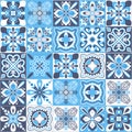 Azulejo majolica ceramic tile blue white traditional organic pattern, arabic style vector illustration