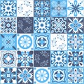 Azulejo majolica ceramic tile blue white traditional organic pattern, arabic style vector illustration