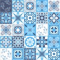 Azulejo majolica ceramic tile blue white traditional vector illustration for wall decoration